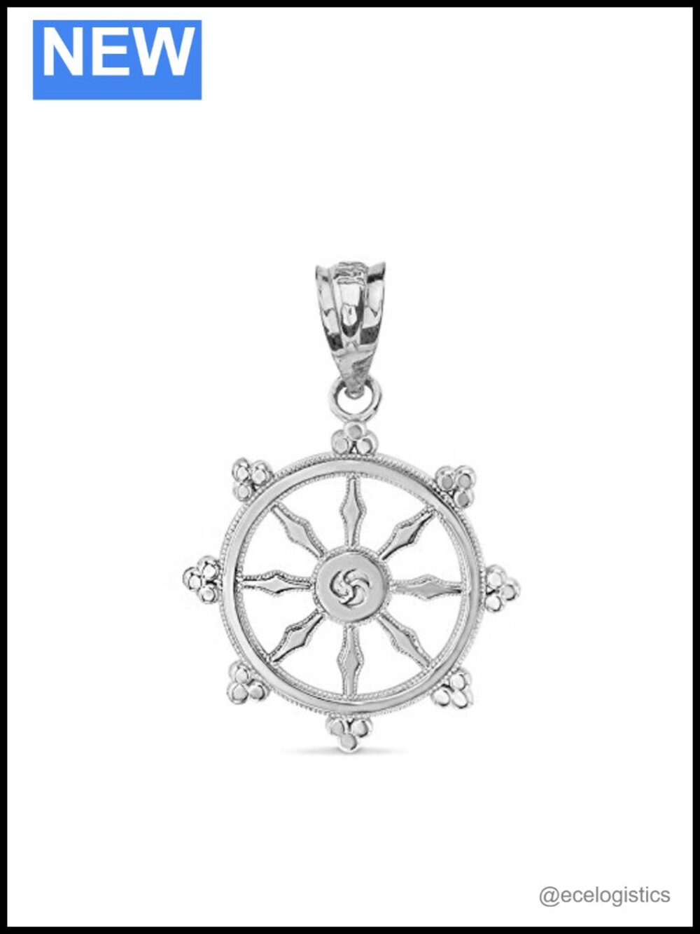 14k White Gold Dharmachakra Wheel Buddhism Pendant